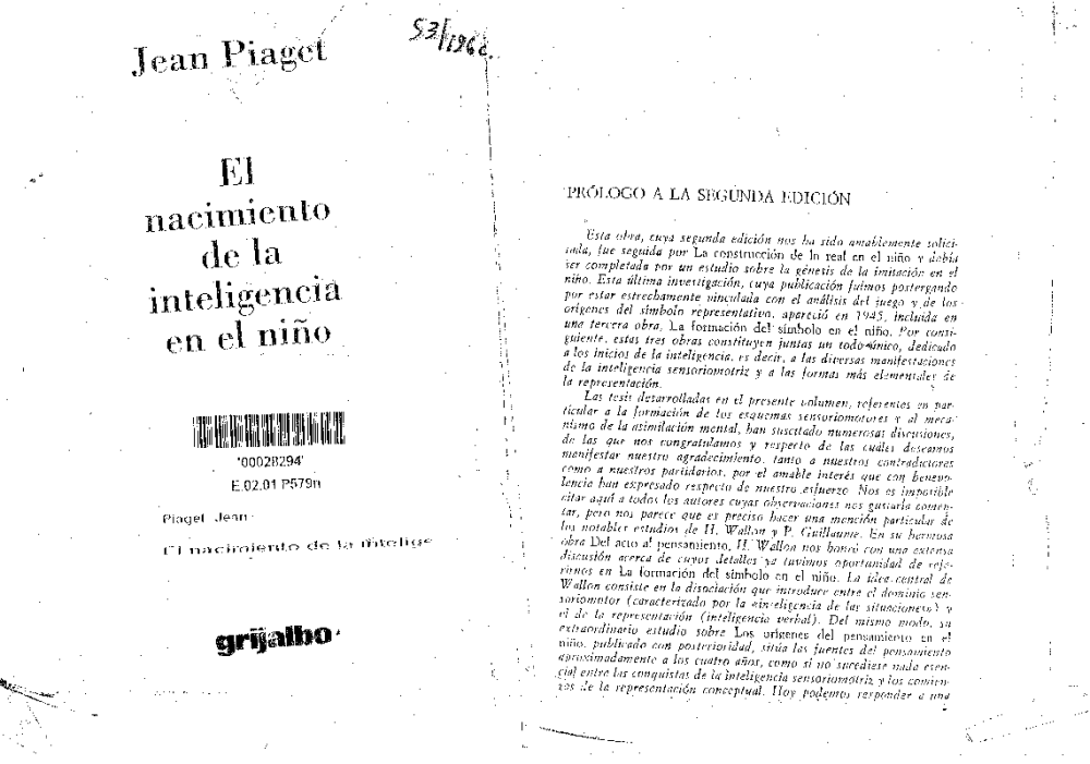 Piaget El nacimiento de la inteligencia en el ni o pdf Docer.ar